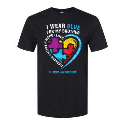 Puzzle heart I Wear Blue For My Brother Autism Awareness Softstyle CVC T-Shirt