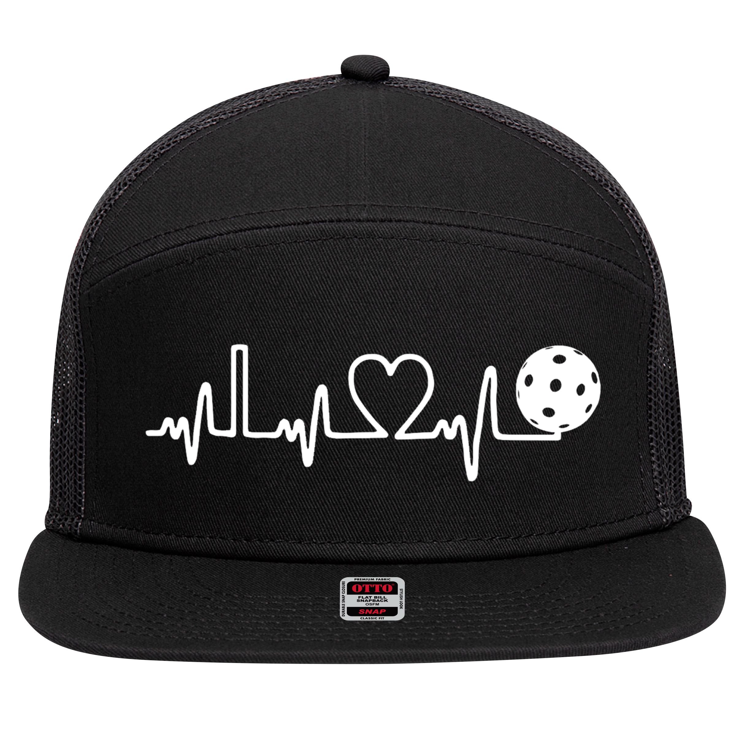 Pickleball Heartbeat! I Love Pickleball TShirt 7 Panel Mesh Trucker Snapback Hat