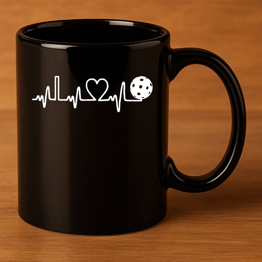 Pickleball Heartbeat! I Love Pickleball TShirt 11oz C Handle Ceramic Mug