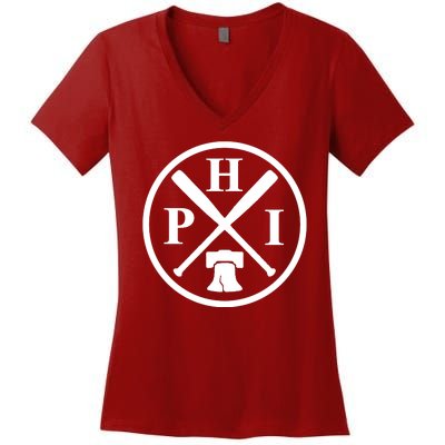 Philadelphia Baseball Emblem Retro Philly Team Women's V-Neck T-Shirt