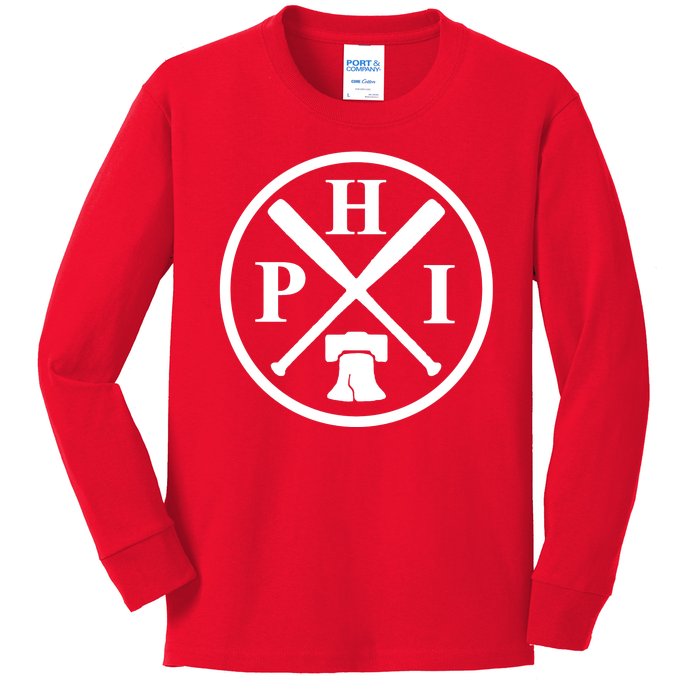 Philadelphia Baseball Emblem Retro Philly Team Kids Long Sleeve Shirt