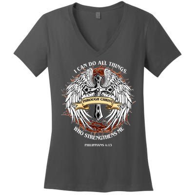 Philippians 4 13 I Can Do All Things Strengthens Me Women's V-Neck T-Shirt