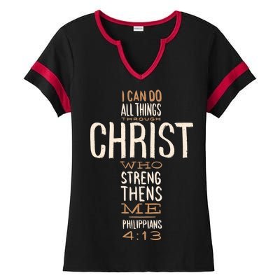 Philippians Bible Quote Cross Ladies Halftime Notch Neck Tee