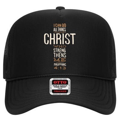 Philippians Bible Quote Cross High Crown Mesh Back Trucker Hat