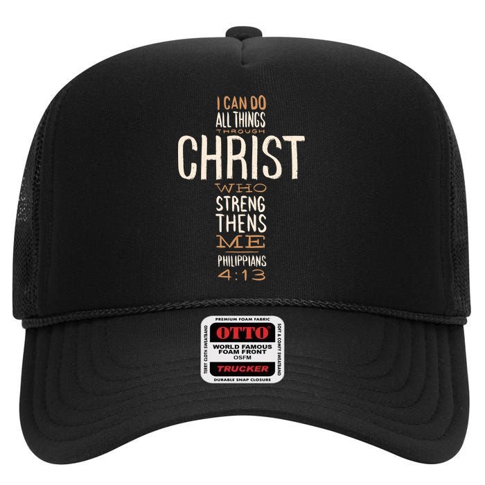 Philippians Bible Quote Cross High Crown Mesh Back Trucker Hat