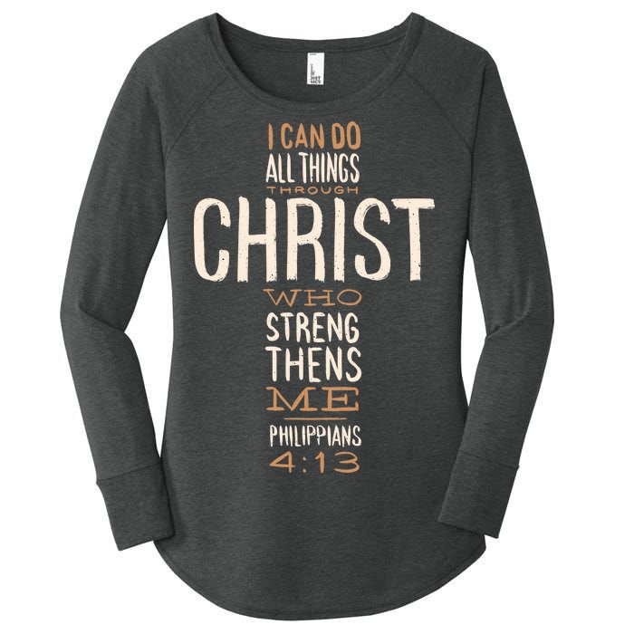 Philippians Bible Quote Cross Women's Perfect Tri Tunic Long Sleeve Shirt