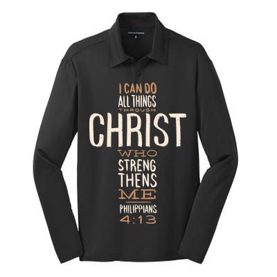 Philippians Bible Quote Cross Silk Touch Performance Long Sleeve Polo