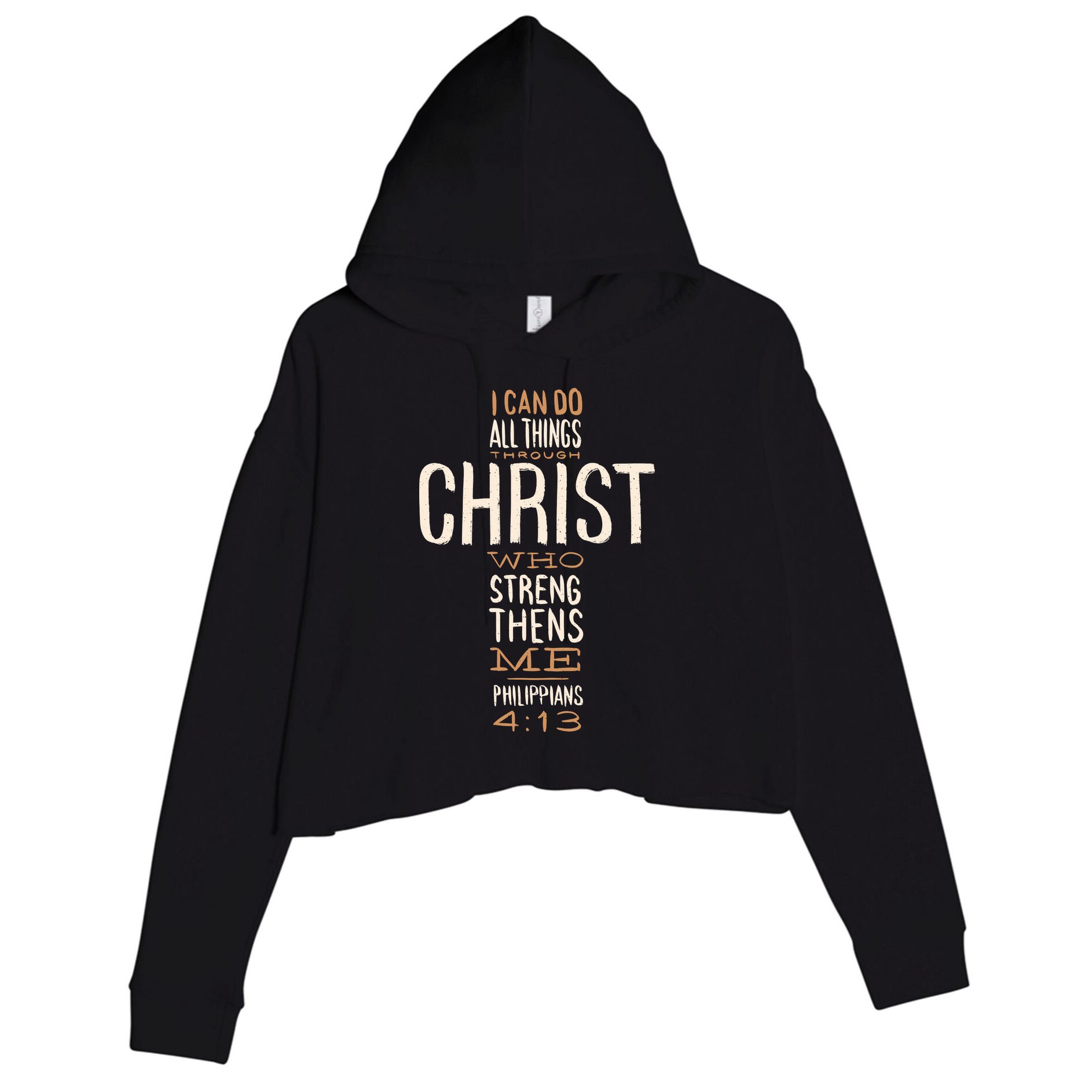 Philippians Bible Quote Cross Crop Fleece Hoodie