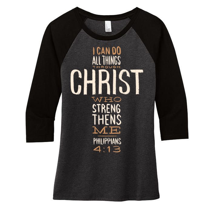 Philippians Bible Quote Cross Women's Tri-Blend 3/4-Sleeve Raglan Shirt