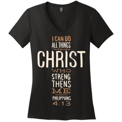 Philippians Bible Quote Cross Women's V-Neck T-Shirt