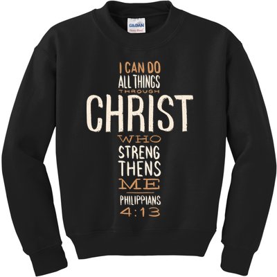 Philippians Bible Quote Cross Kids Sweatshirt