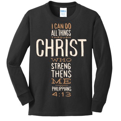 Philippians Bible Quote Cross Kids Long Sleeve Shirt