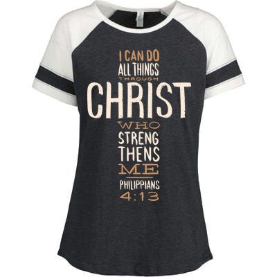 Philippians Bible Quote Cross Enza Ladies Jersey Colorblock Tee