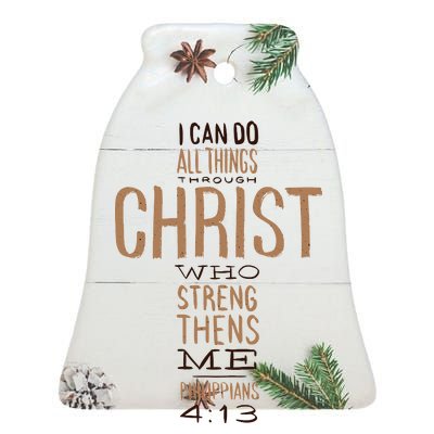 Philippians Bible Quote Cross Ceramic Bell Ornament