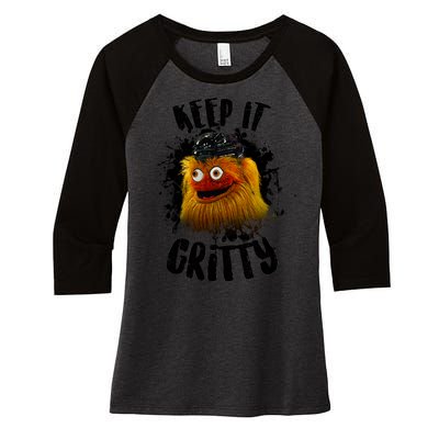 Philly Keep it Gritty Hockey Mascot Women's Tri-Blend 3/4-Sleeve Raglan Shirt