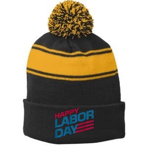 Parade Happy Labor Day Stripe Pom Pom Beanie