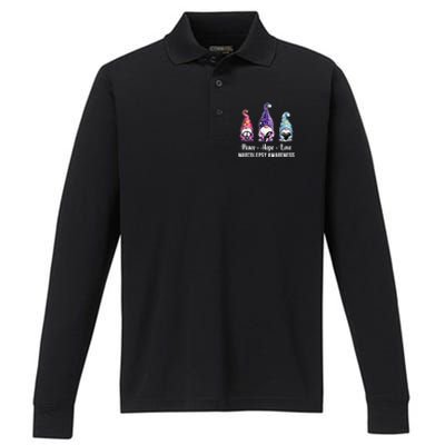 Peace Hope Love Gnomes Narcolepsy Awareness Gift Performance Long Sleeve Polo