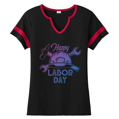 Proud Happy Labor Day Workers Union Strong Usa Flag Great Gift Ladies Halftime Notch Neck Tee