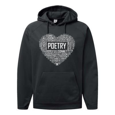 Poetry Heart Lover Gift Poet Writing Poem Writer Gifts Performance Fleece Hoodie