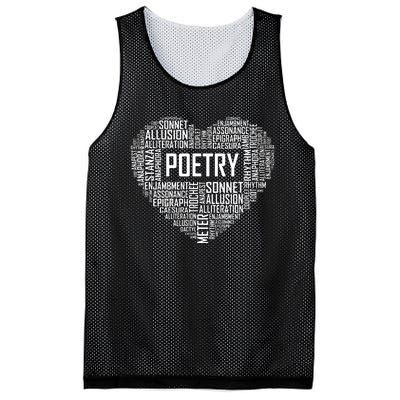 Poetry Heart Lover Gift Poet Writing Poem Writer Gifts Mesh Reversible Basketball Jersey Tank