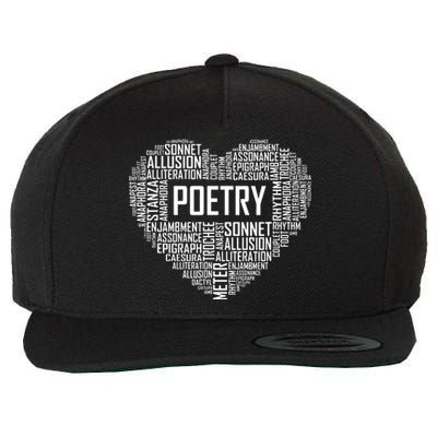 Poetry Heart Lover Gift Poet Writing Poem Writer Gifts Wool Snapback Cap