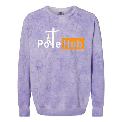 Pole Hub Lineman Line Worker Utility Pole Funny Lineman Fun Colorblast Crewneck Sweatshirt