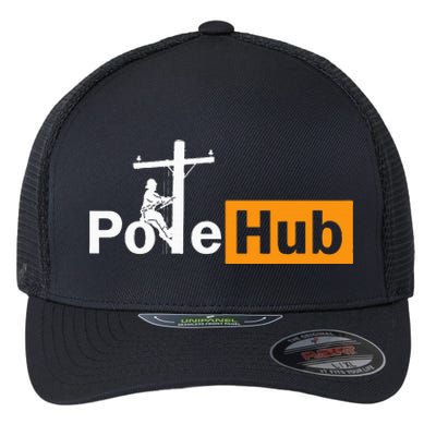 Pole Hub Lineman Line Worker Utility Pole Funny Lineman Fun Flexfit Unipanel Trucker Cap