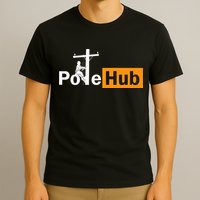 Pole Hub Lineman Line Worker Utility Pole Funny Lineman Fun T-Shirt