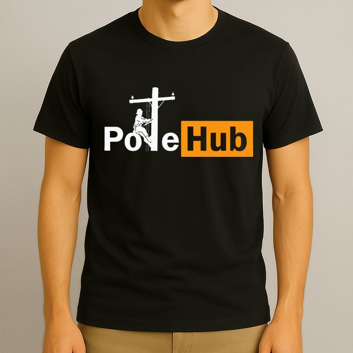 Pole Hub Lineman Line Worker Utility Pole Funny Lineman Fun T-Shirt