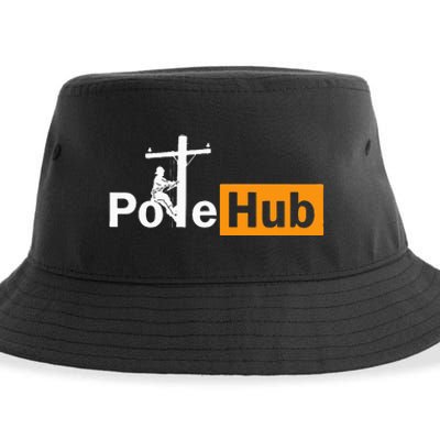 Pole Hub Lineman Line Worker Utility Pole Funny Lineman Fun Sustainable Bucket Hat