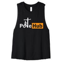 Pole Hub Lineman Line Worker Utility Pole Funny Lineman Fun Women's Racerback Cropped Tank