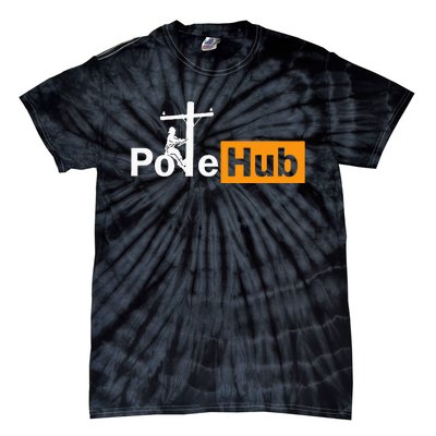 Pole Hub Lineman Line Worker Utility Pole Funny Lineman Fun Tie-Dye T-Shirt