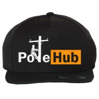 Pole Hub Lineman Line Worker Utility Pole Funny Lineman Fun Wool Snapback Cap