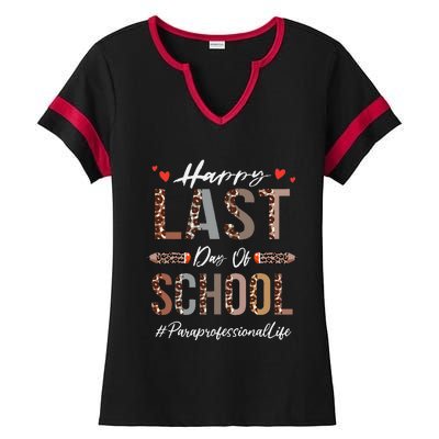 Paraprofessional Happy Last Day Of School Funny Leopard Ladies Halftime Notch Neck Tee