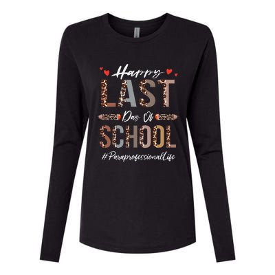 Paraprofessional Happy Last Day Of School Funny Leopard Womens Cotton Relaxed Long Sleeve T-Shirt