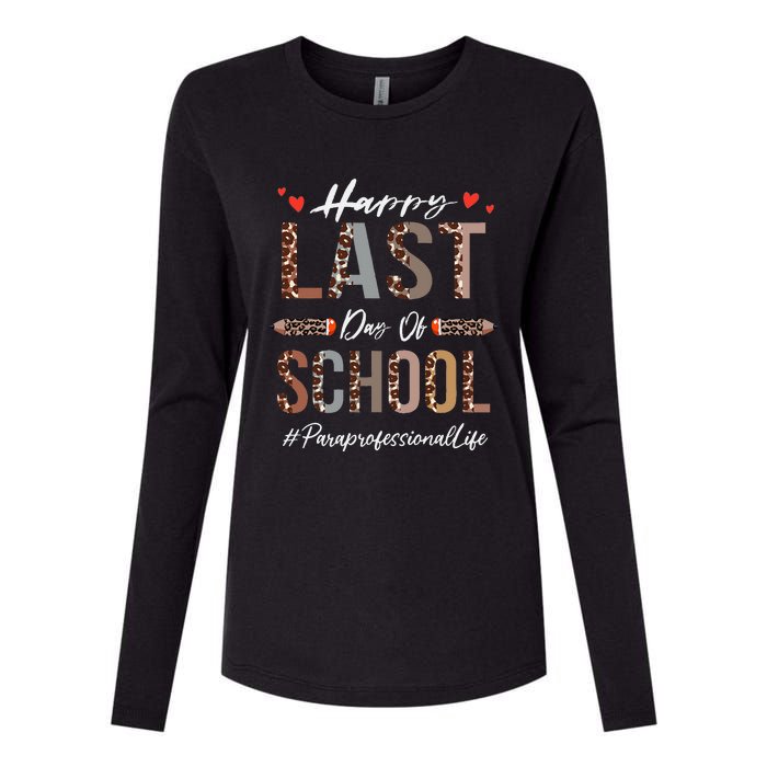 Paraprofessional Happy Last Day Of School Funny Leopard Womens Cotton Relaxed Long Sleeve T-Shirt