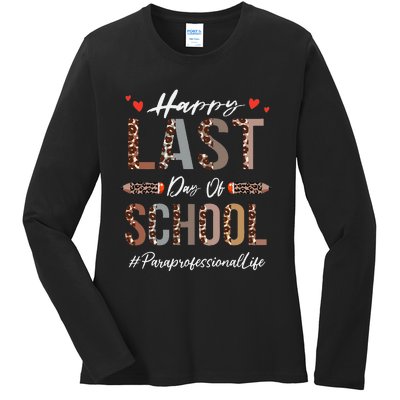 Paraprofessional Happy Last Day Of School Funny Leopard Ladies Long Sleeve Shirt