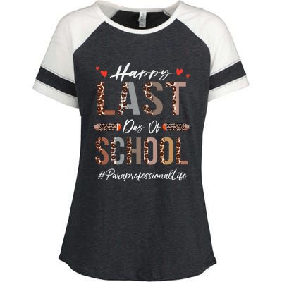 Paraprofessional Happy Last Day Of School Funny Leopard Enza Ladies Jersey Colorblock Tee