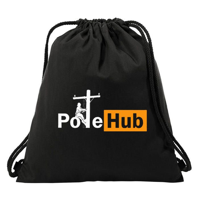 Pole Hub Lineman Line Worker Utility Pole Funny Lineman Fun Drawstring Bag