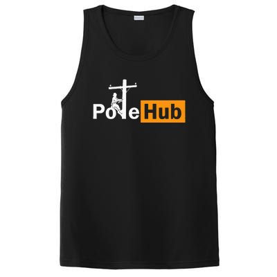 Pole Hub Lineman Line Worker Utility Pole Funny Lineman Fun PosiCharge Competitor Tank