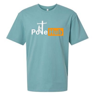 Pole Hub Lineman Line Worker Utility Pole Funny Lineman Fun Sueded Cloud Jersey T-Shirt