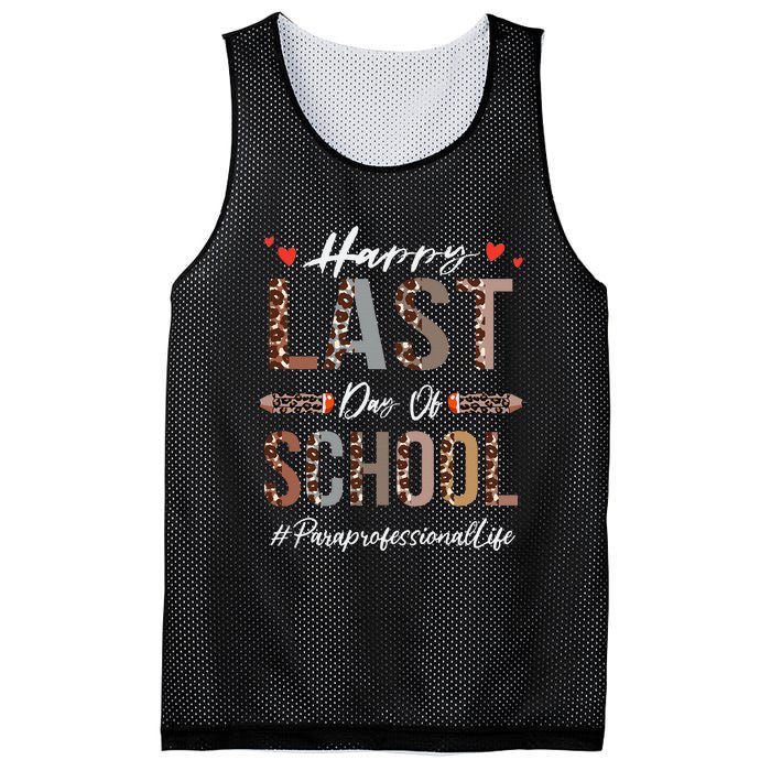 Paraprofessional Happy Last Day Of School Funny Leopard Mesh Reversible Basketball Jersey Tank