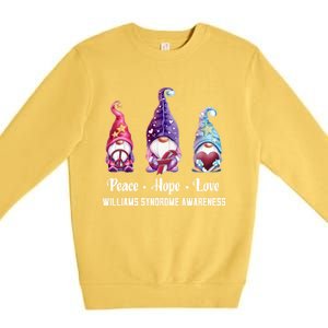 Peace Hope Love Gnomes Williams Syndrome Awareness Cute Gift Premium Crewneck Sweatshirt