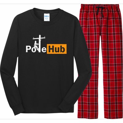 Pole Hub Lineman Line Worker Utility Pole Funny Lineman Fun Long Sleeve Pajama Set