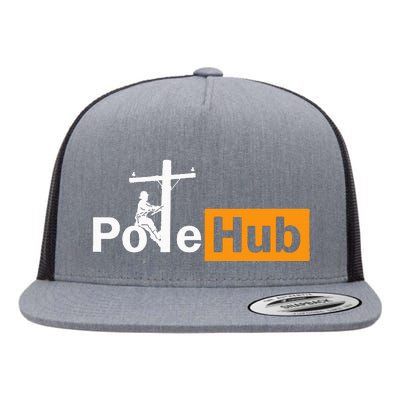 Pole Hub Lineman Line Worker Utility Pole Funny Lineman Fun Flat Bill Trucker Hat