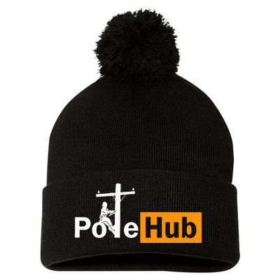 Pole Hub Lineman Line Worker Utility Pole Funny Lineman Fun Pom Pom 12in Knit Beanie