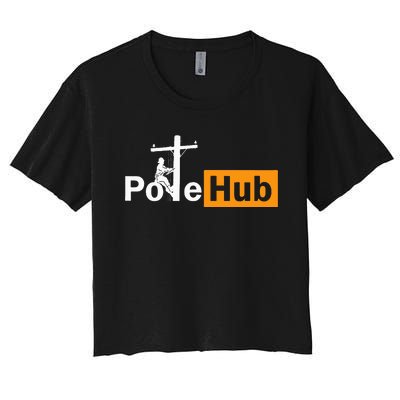 Pole Hub Lineman Line Worker Utility Pole Funny Lineman Fun Women's Crop Top Tee