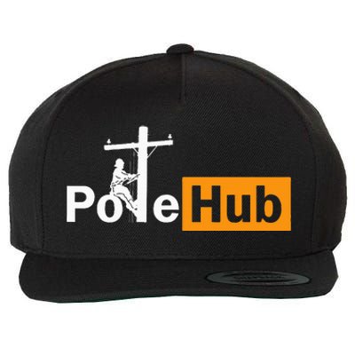 Pole Hub Lineman Line Worker Utility Pole Funny Lineman Fun Wool Snapback Cap