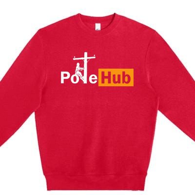 Pole Hub Lineman Line Worker Utility Pole Funny Lineman Fun Premium Crewneck Sweatshirt