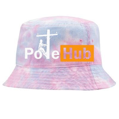 Pole Hub Lineman Line Worker Utility Pole Funny Lineman Fun Tie-Dyed Bucket Hat